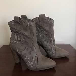 Leather and Suede Studded Western Boots